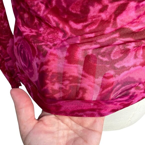Y2K Sheer Long Sleeve Mesh Floral Top Pink Whimsigoth Fairy Grunge Coquette-S - Picture 7 of 9